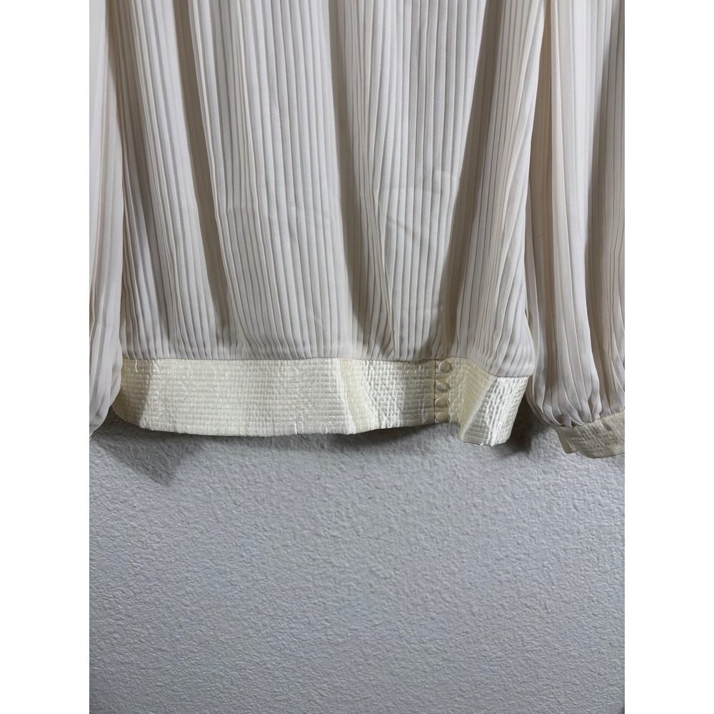 ZiZi by Barbara Chados Vintage Ivory Pleated Blouse Satin Trim Womens Large - Picture 4 of 6